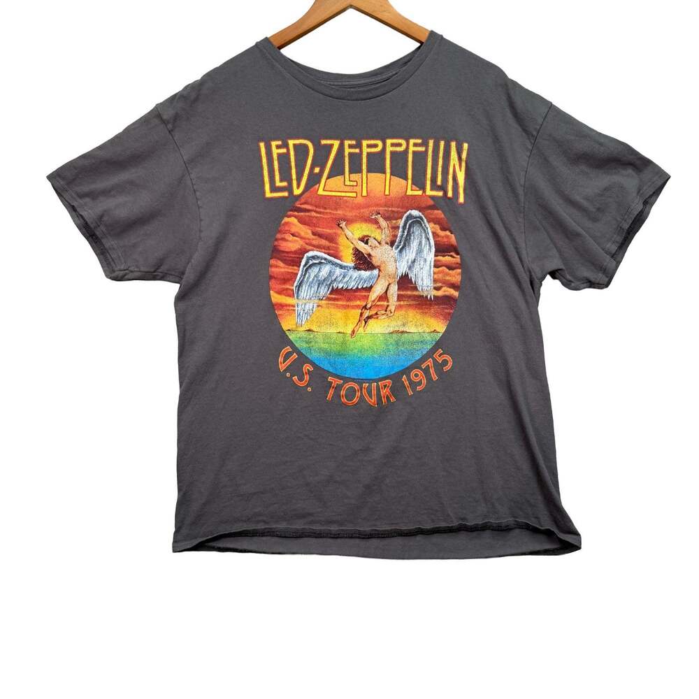 Led Zeppelin US Tour 1975 Classic 70s Rock Men’s T-Shirt Gray Tee Size XL